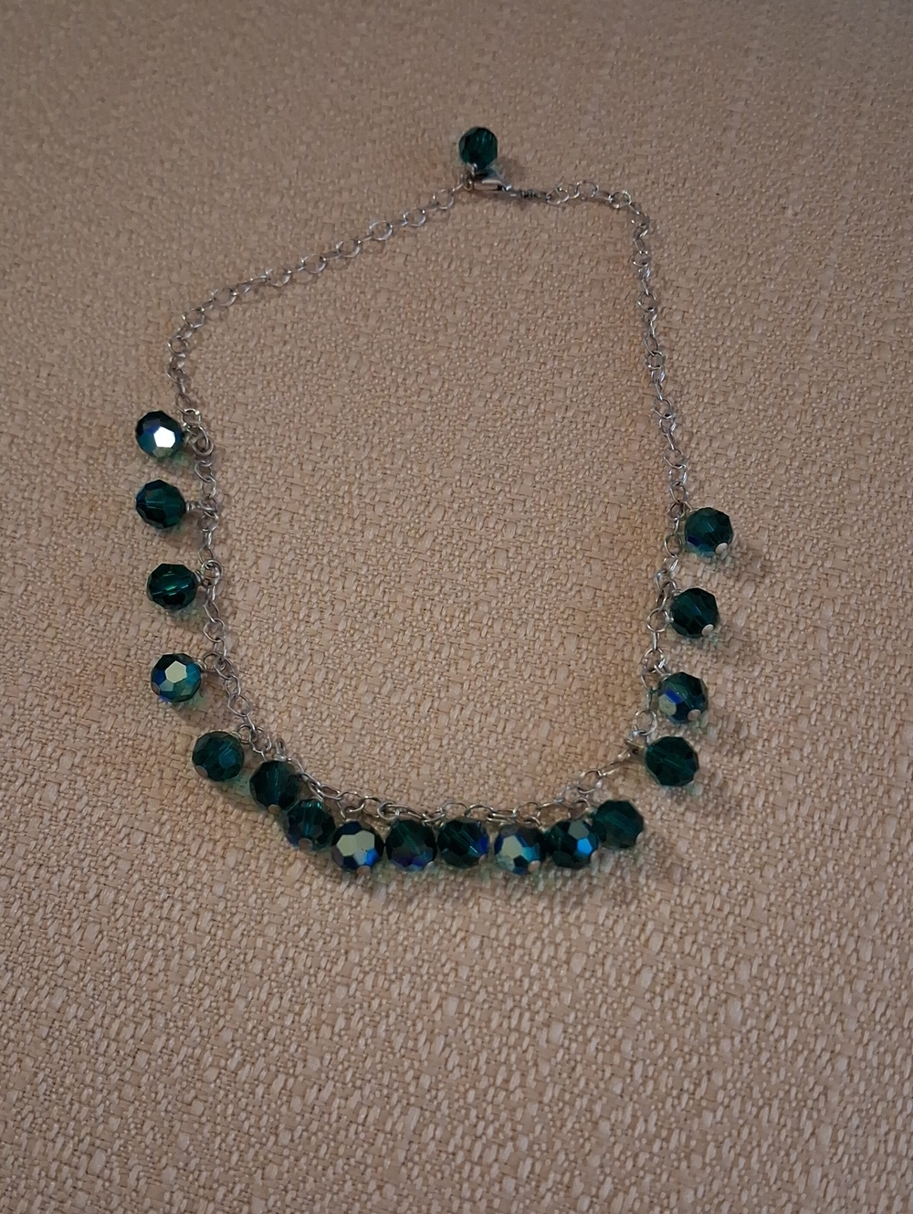 Sterling 925 Crystal Teal Beaded Chain Necklace